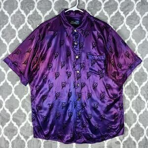 Troc Edwards Shirt Men XL Purple Devil Print Graphic Short Sleeve Y2K